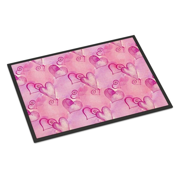 Carolines Treasures Watercolor Hot Pink Hearts Indoor or Outdoor Mat, 18 x 27 in. BB7564MAT - main